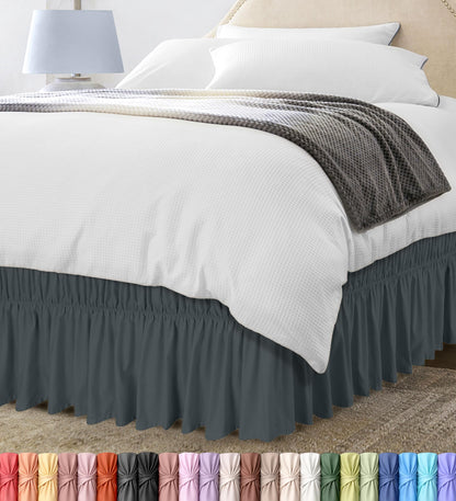 Wrap Around Queen Bed Skirt, Easy Fit Elastic Belt, 16 Inch Drop, White