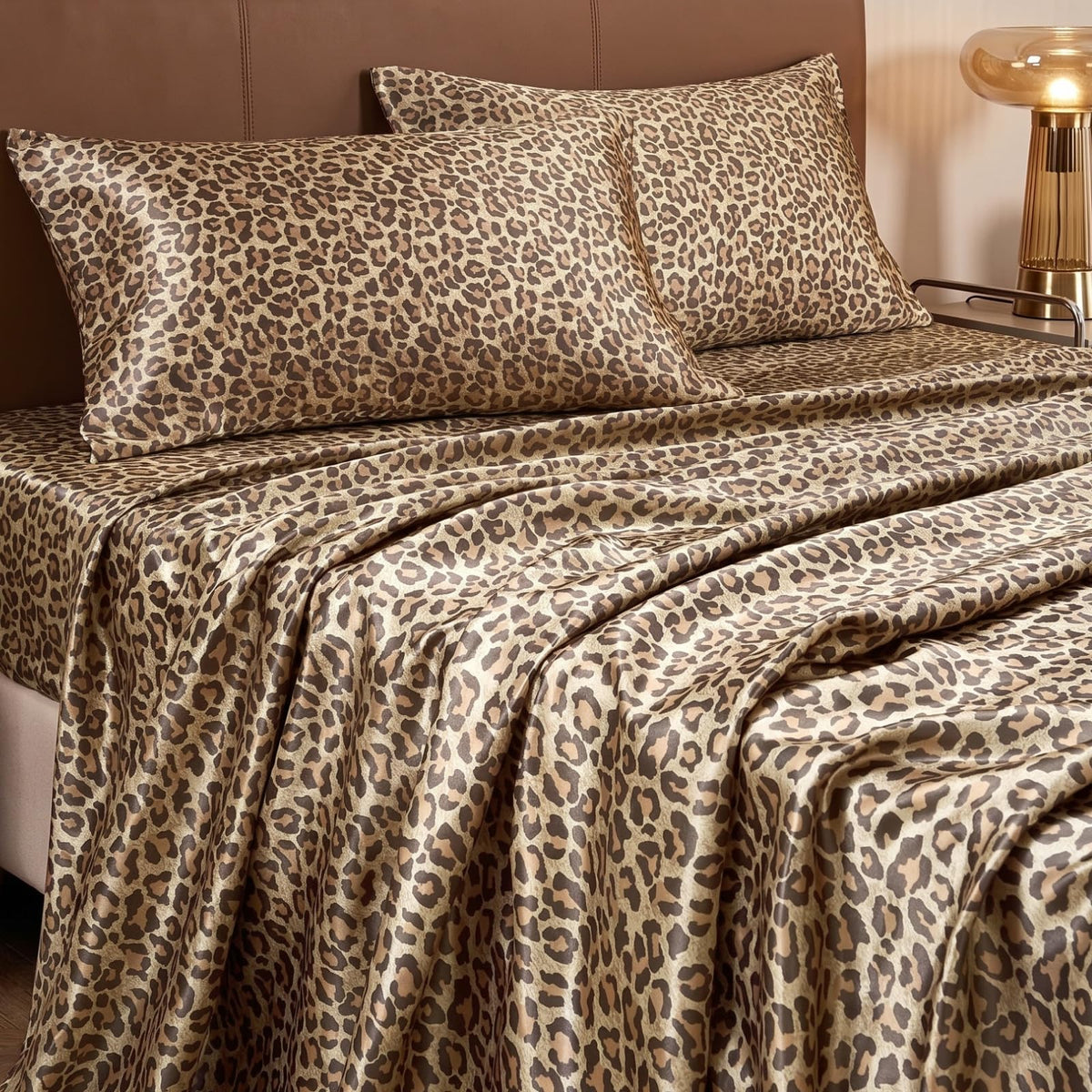 BEDELITE Satin Sheets Queen Size Bed Set, Black, 4 Pieces