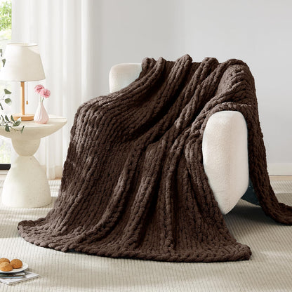 L'AGRATY Chunky Knit Throw Blanket for Couch, 50'' x 60'' Knit Throw, Ivory