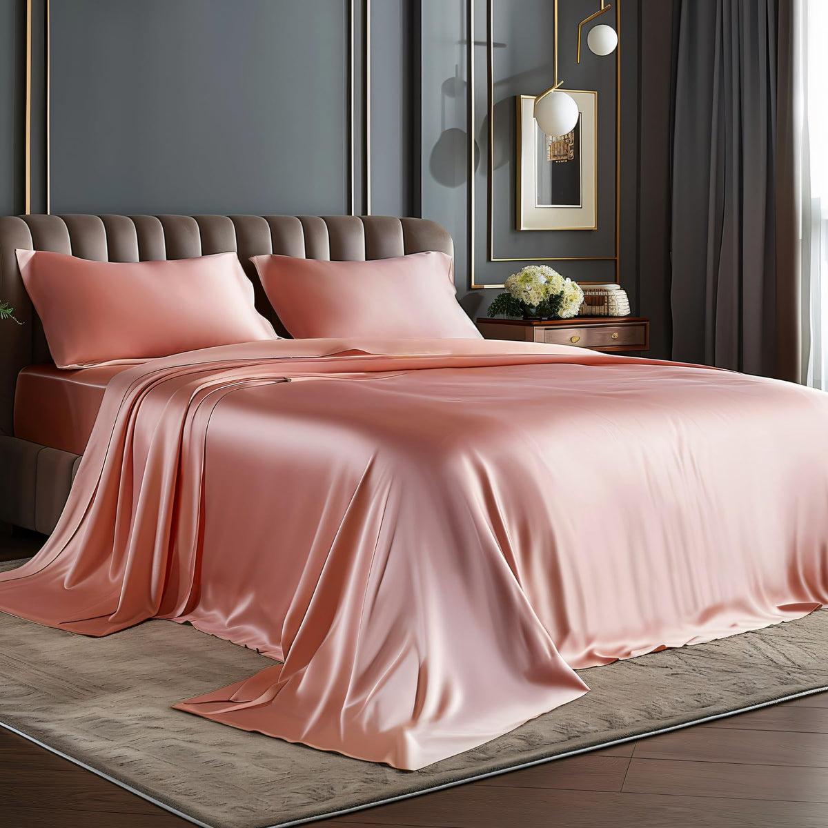 BEDELITE Satin Sheets Queen Size Bed Set, Black, 4 Pieces