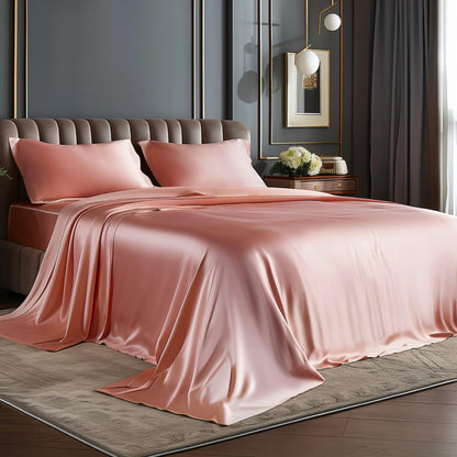 BEDELITE Satin Sheets Queen Size Bed Set, Black, 4 Pieces