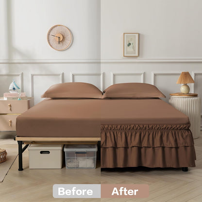 Double-Layered Ruffled Bed Skirt,Brown,Full/Queen, 14" Drop