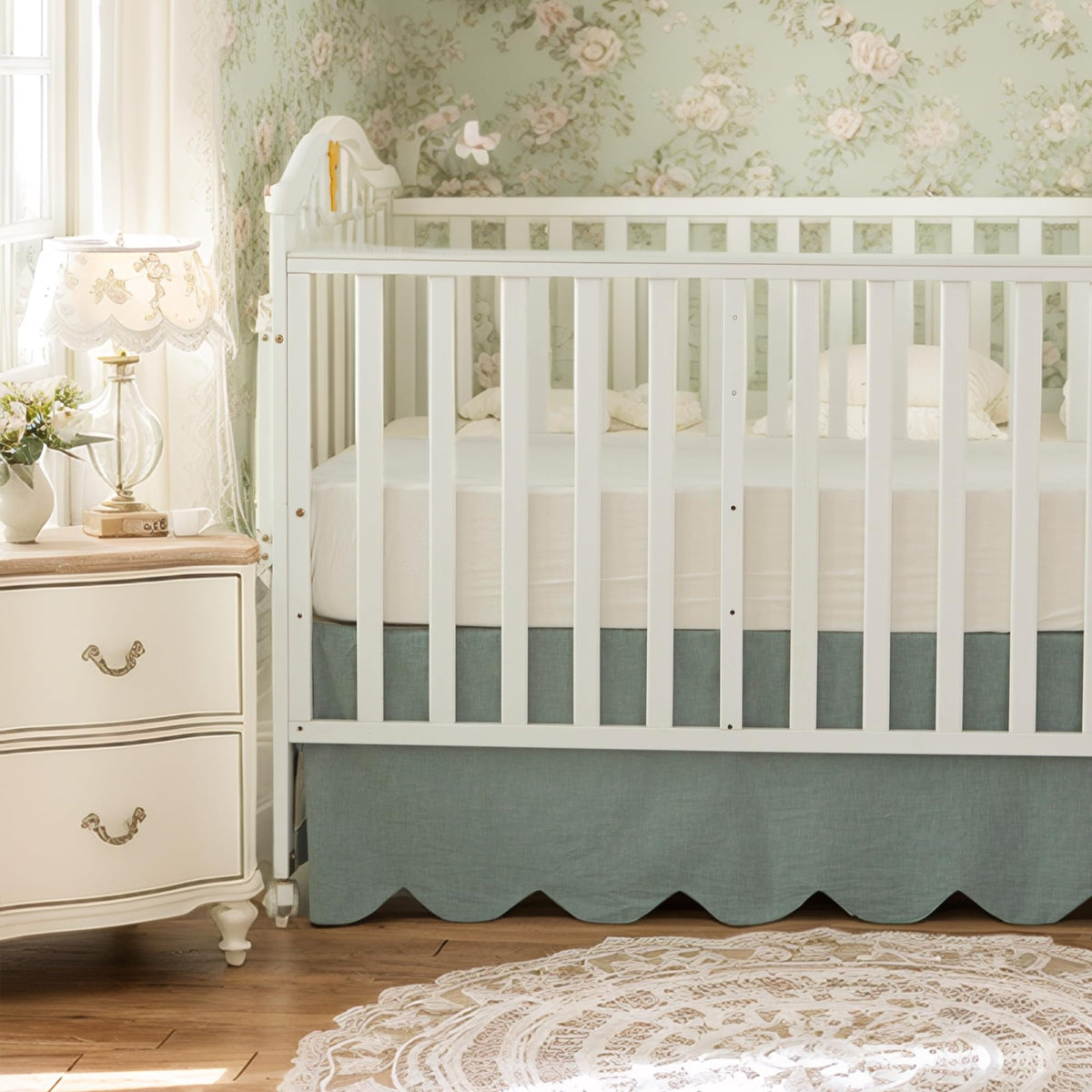 Brandream Scallop Edge Organic Cotton Crib Skirt, Baby Boy, Baby Girl, Gender Neutral Crib Skirt Toddler Bedskirt Farmhouse Chic Nursery Crib Bed Skirt, Boho Bohemian Solid Beige Skirt