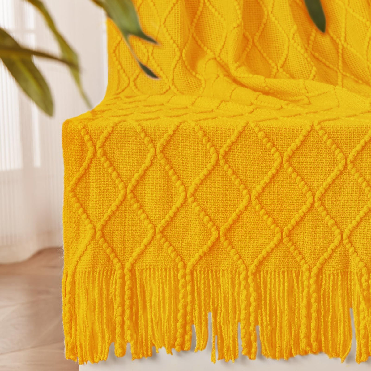 inhand Off White Knitted Throw Blanket for Couch and Bed, 50"x60"