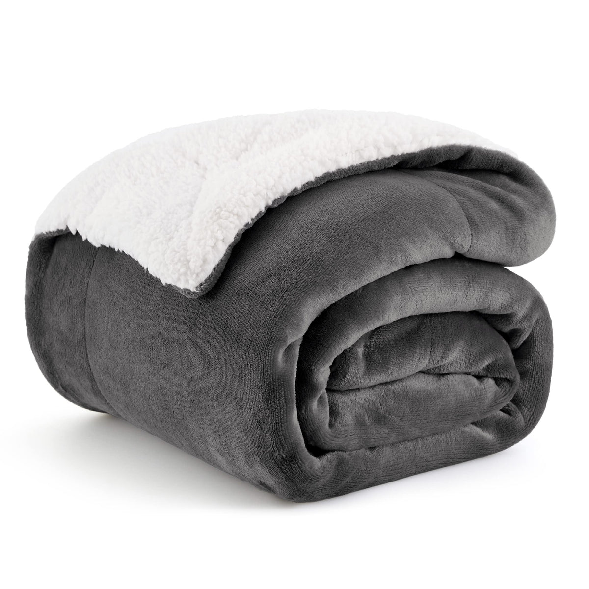 Bedsure GentleSoft Sherpa Fleece Queen Blankets for Bed, Non-Heated, Thick and Warm Throw for Women and Men, Soft Fuzzy Plush Comfort Queen Blanket for Winter, Grey, 90x90 Inches