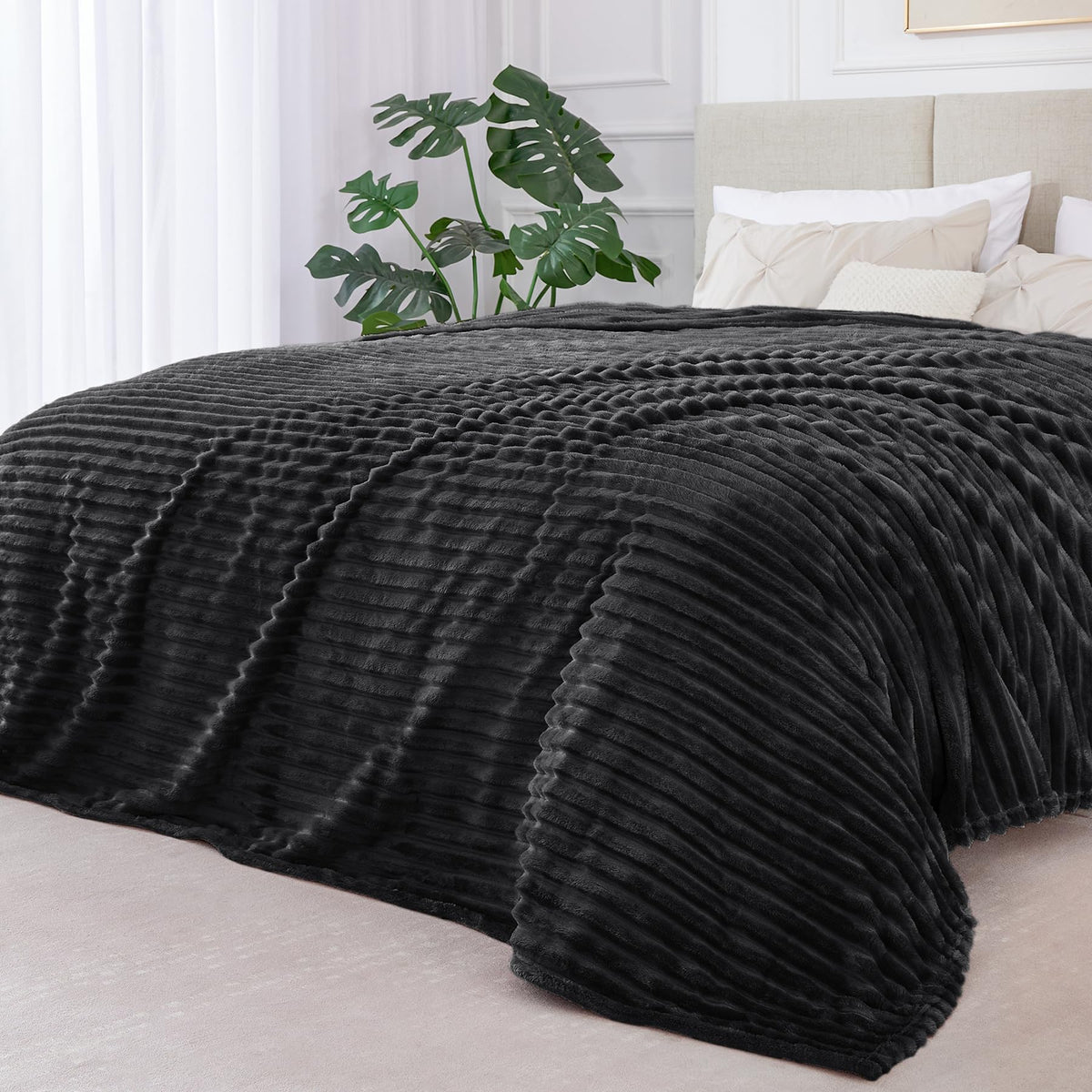BEDELITE 3D Ribbed Jacquard Pink Fleece Throw Blanket for Couch, 50x60 Inch