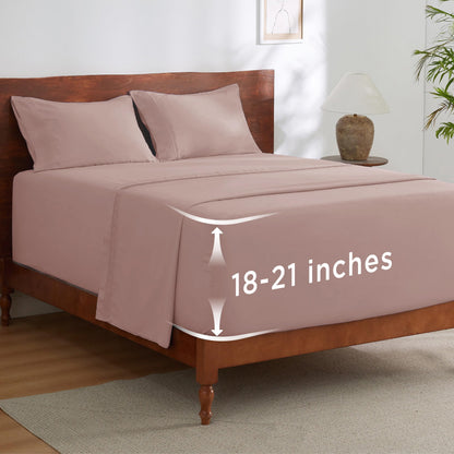 Bedsure Deep Pocket Queen Sheets Set - Fits Mattresses Up to 21 Inches Thick - 4 Piece GentleSoft Bed Sheets, Moisture Wicking, Soft & Cooling Bedsheet & Pillowcases, Easy & Secure Fit, Light Grey