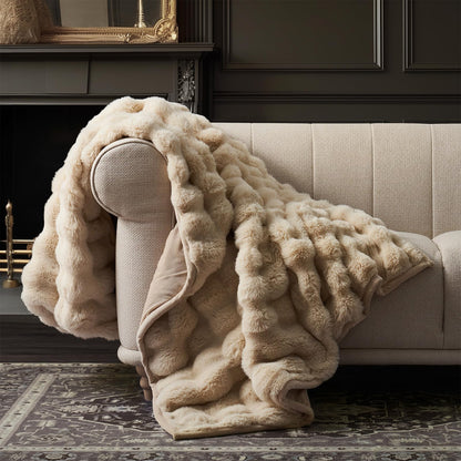 EverGrace Faux Rabbit Fur Bubble Throw Blanket, 60"x80", Ivory White