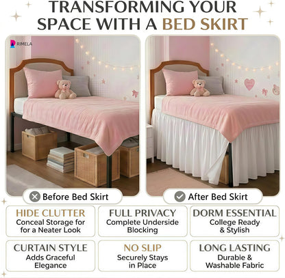 White Platform Dorm Room Bed Skirt Twin XL 36 Inch Drop with Split Corner