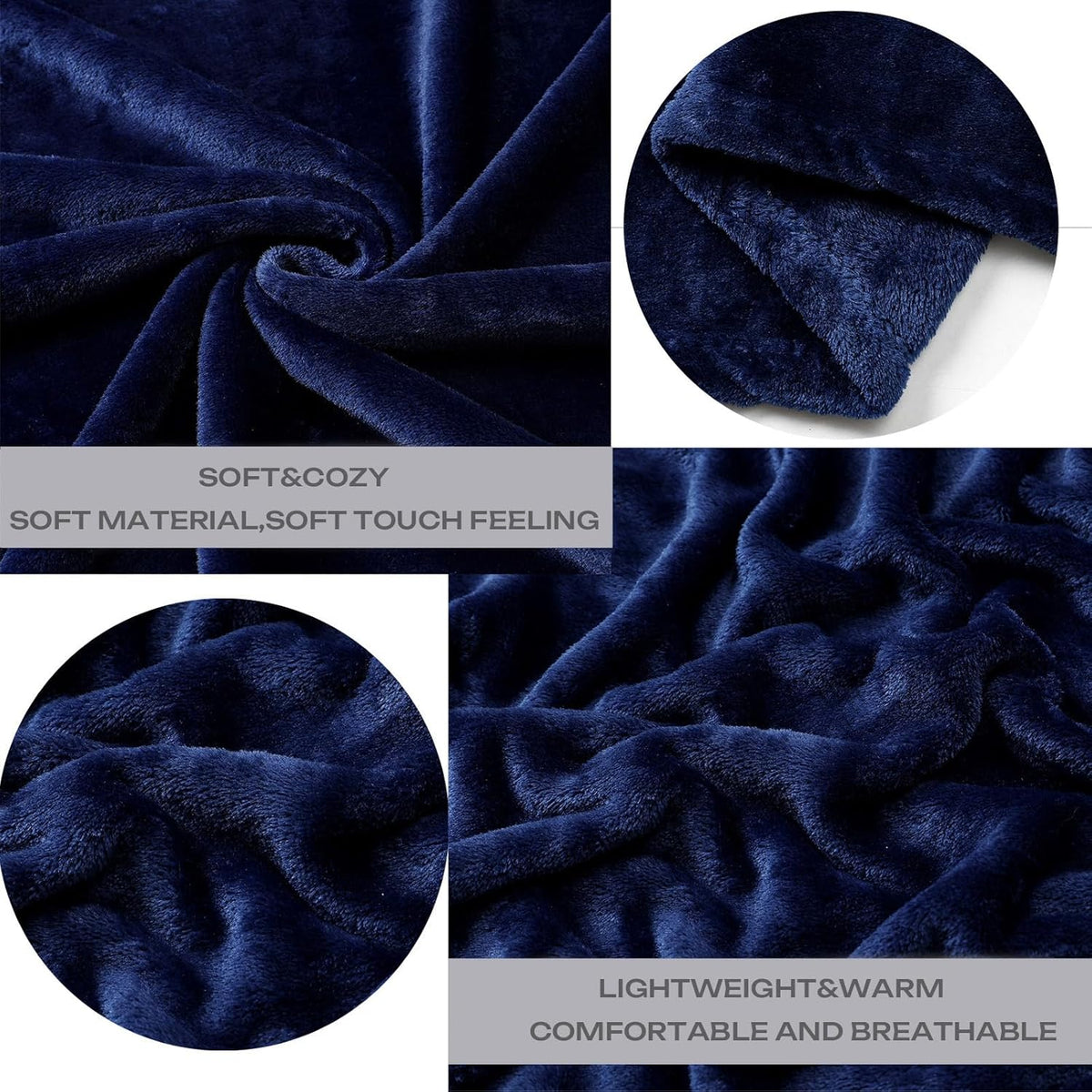 Fleece Plush Throw Blanket Navy Blue 50"x60"for Couch Fuzzy Cozy Flannel