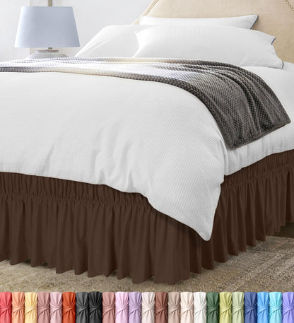 Wrap Around Queen Bed Skirt, Easy Fit Elastic Belt, 16 Inch Drop, White