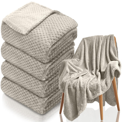 4 Pack Fleece Throw Blankets 50x60 Inches - 270 GSM Ultra Soft Plush Flannel for Bed Couch Sofa, Lightweight Warm 3D Waffle Texture, No Shedding No Pilling All Season Throw (Gray)