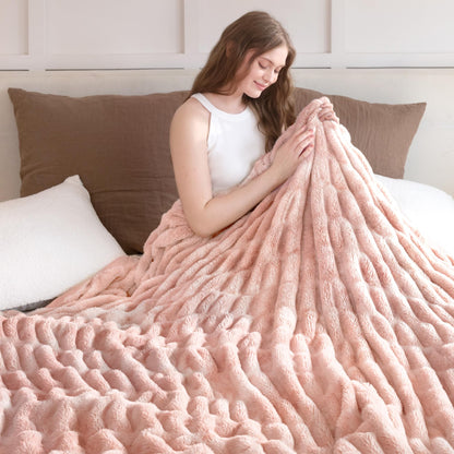 Ultra Soft Cozy Faux Fur Throw Blanket, Fuzzy Plush Thick Bubble Blanket, Luxury Fluffy Blanket for Couch, Sofa, Bedroom, and Living Room, 50x60 Inches, Cream White