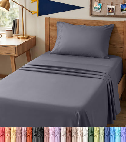 Queen Sheets Set, 4 Pieces 16" Deep Pocket Hotel Luxury Bed Sheets, Grey