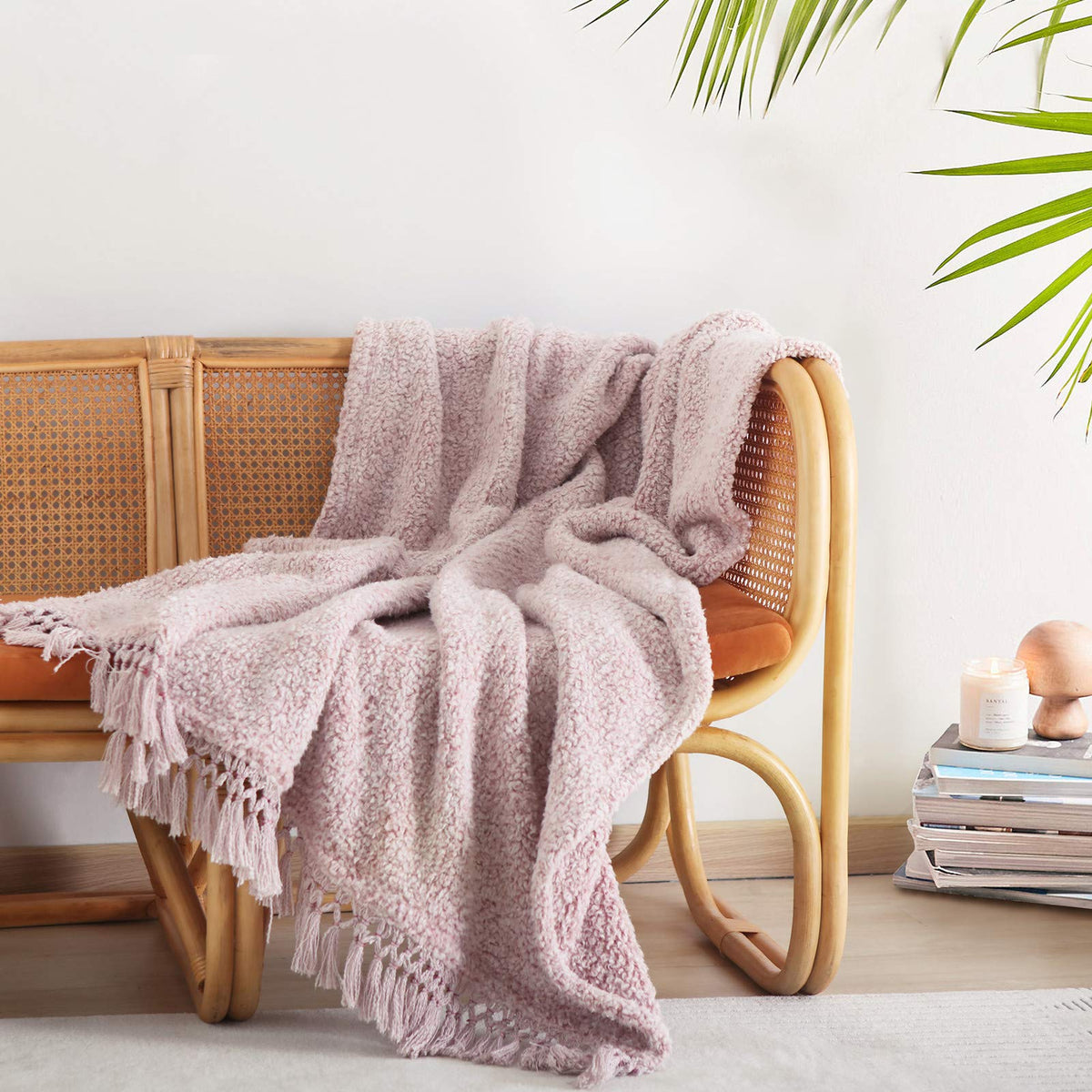 Ultra Soft Fleece Sherpa Blanket King Size,Lightweight Cozy Boho Bed Blanket with Decorative Tassel, Pattern Reversible, 2 Tones Ombre Light Brown,104”x90”