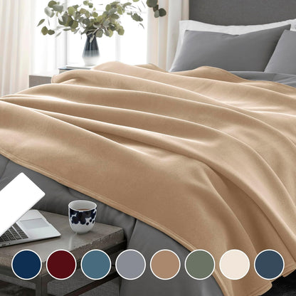 Vellux 1B07049 Original Insulating Core Hotel Style Solid blanket Machine Washable Soft Cozy Warm Pet Friendly Bed Sofa Blankets, Twin, Beige
