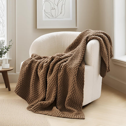 EVERGRACEHOME Chunky Chenille Knit Throw Blanket, 50 x 60, Olive Green