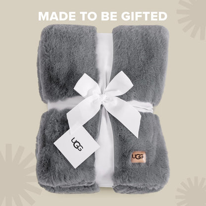 UGG Euphoria Throw Blanket, Plush Faux Fur Blanket, 50" x 70", Grey Blue