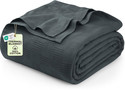 Utopia Bedding 100% Cotton Thermal Blanket White Twin, 90x72 Inches