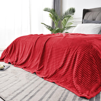 BEDELITE 3D Ribbed Jacquard Pink Fleece Throw Blanket for Couch, 50x60 Inch