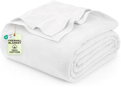 Utopia Bedding 100% Cotton Thermal Blanket White Twin, 90x72 Inches