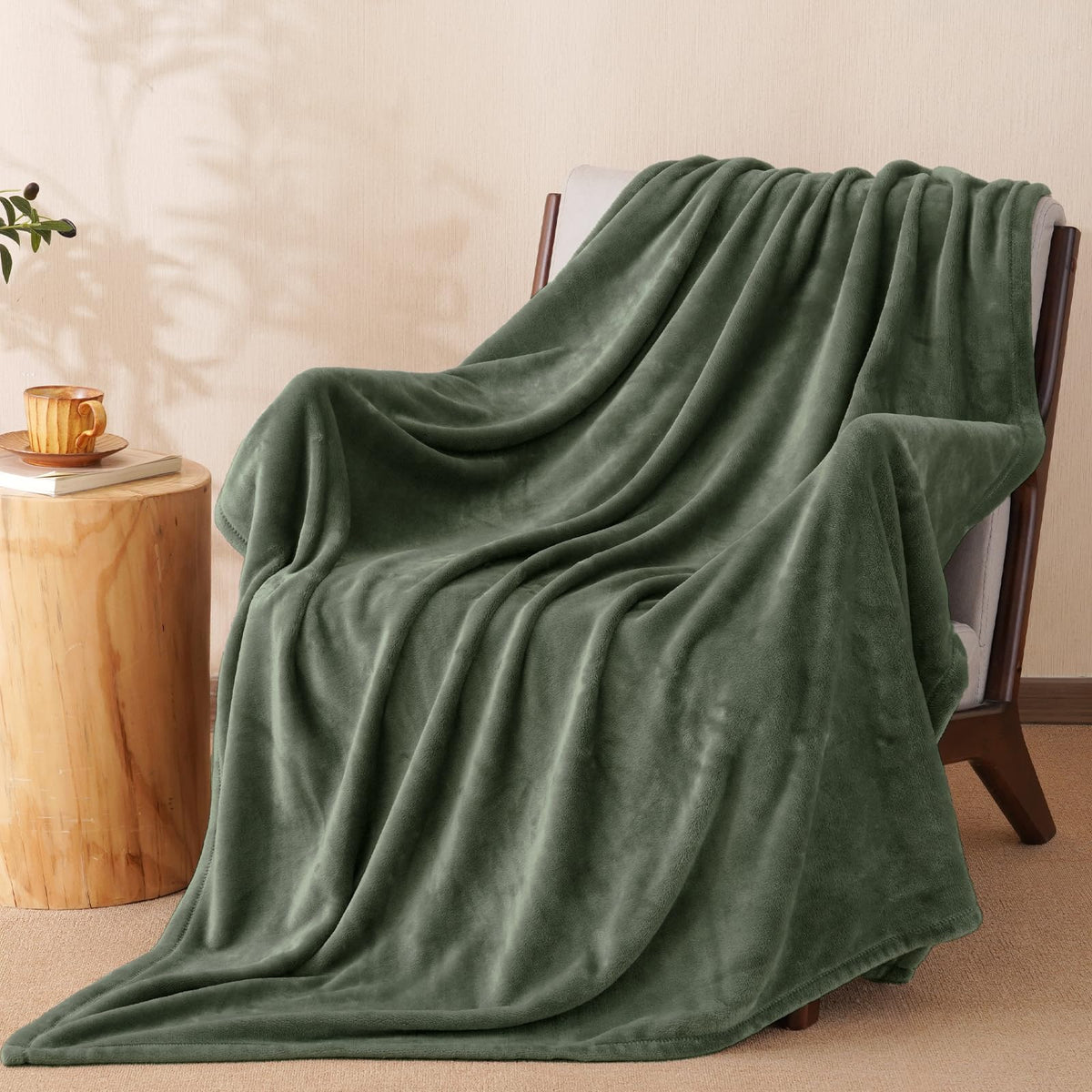 PHF Fleece Blanket King Size 108x90-300GSM Lightweight Airy Warmth, Khaki