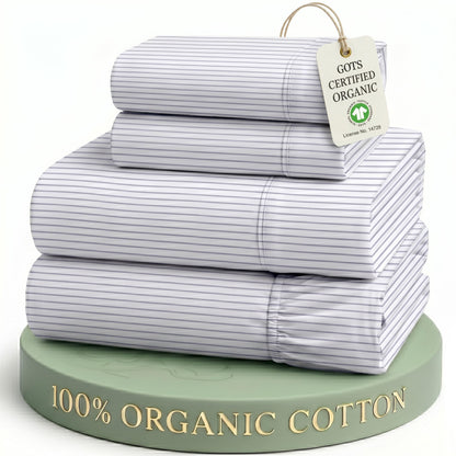 LANE LINEN Queen Sheets 100% Organic Cotton 4pc Percale Cooling - White