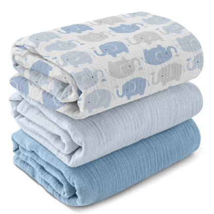 GLLQUEN BABY Muslin Swaddle Blankets for Newborn Boys, Large 40''x38''