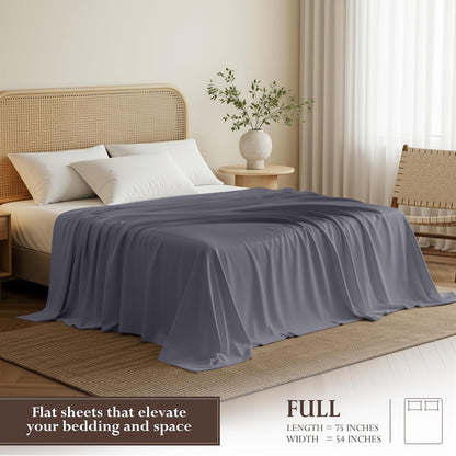 Full Size Flat Sheet Only, Ultra Soft & Breathable Hotel Sheets, Grey
