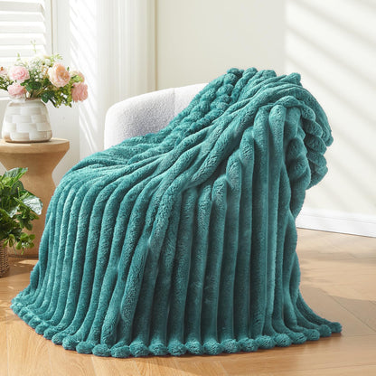 NEWCOSPLAY Fleece Ribbed Cozy Throw Blanket for Couch, Pink, 50"x60"