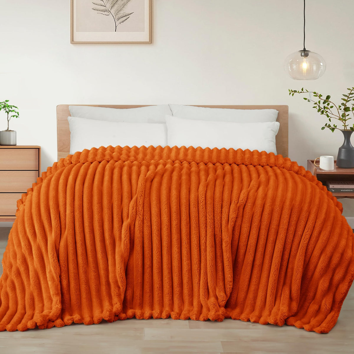 Exclusivo Mezcla Striped Fleece Throw Blanket for Couch, Sofa, Navy Blue