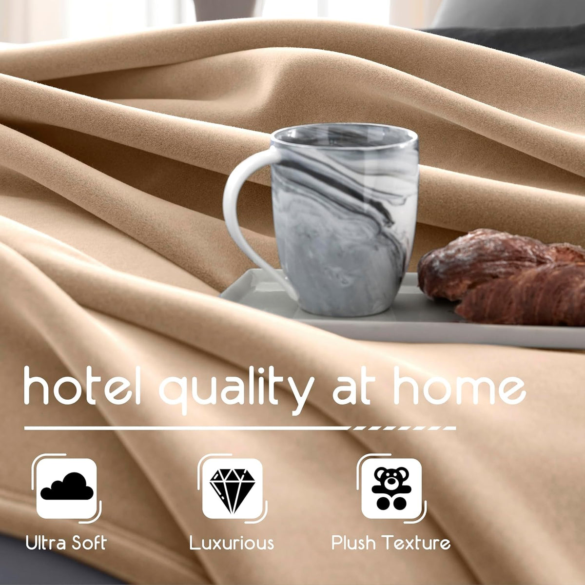 Vellux 1B07049 Original Insulating Core Hotel Style Solid blanket Machine Washable Soft Cozy Warm Pet Friendly Bed Sofa Blankets, Twin, Beige