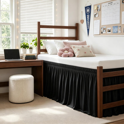 Queen Bed Skirt 14 inch Drop, Elastic Wrap Split Corner, Bright White