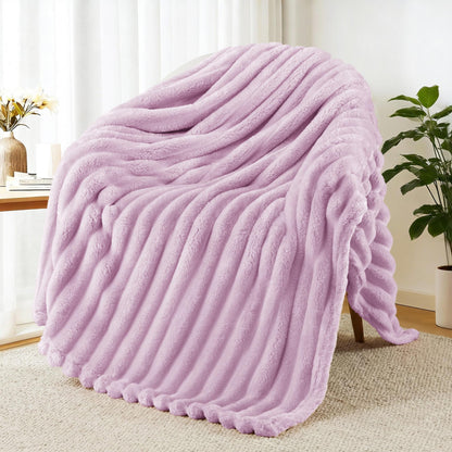 Exclusivo Mezcla Striped Fleece Throw Blanket for Couch, Sofa, Navy Blue
