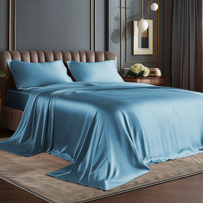 BEDELITE Satin Sheets Queen Size Bed Set, Black, 4 Pieces