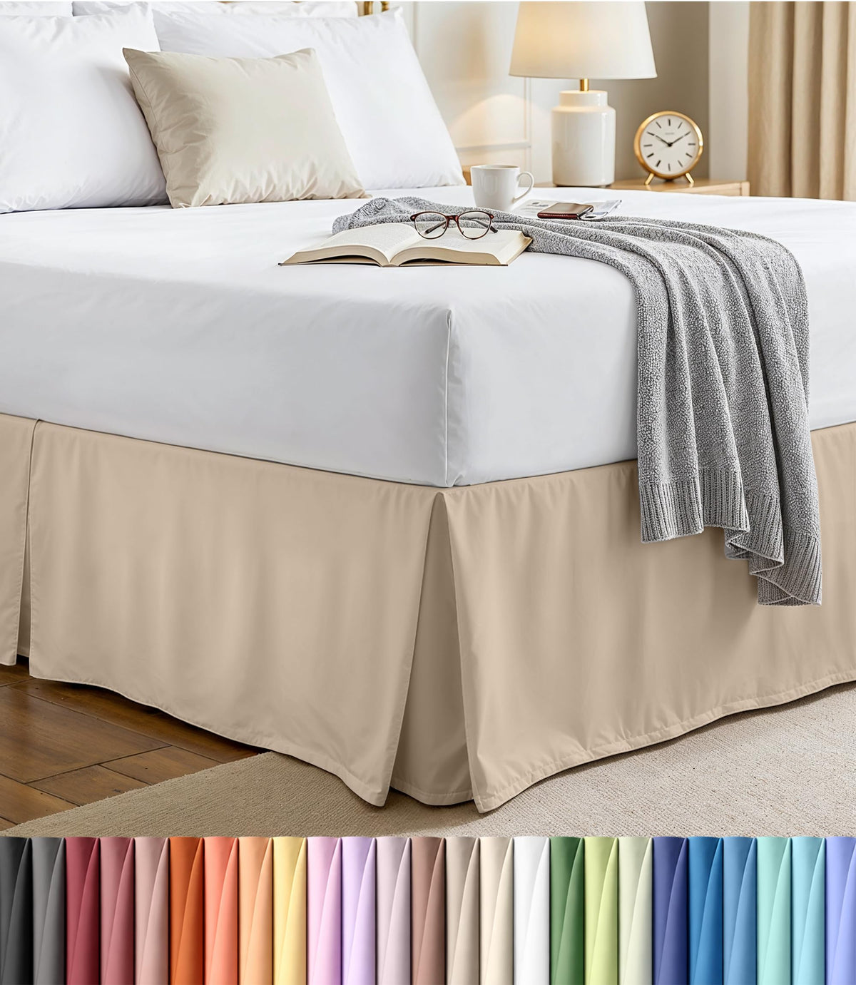 Queen Size Pleated Bed Skirt, Hides Under-Bed Storage 16 Inch Drop, Grey