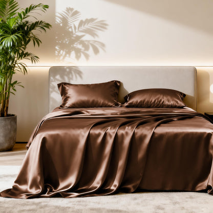 Love's cabin Satin Queen Sheets Set, 4 Pieces, Pink, 15" Deep Pocket
