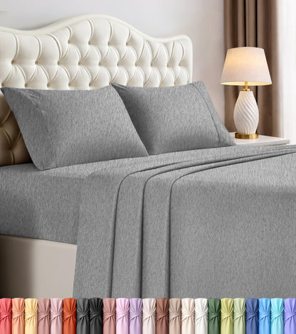 Queen Sheets Set, 4 Pieces 16" Deep Pocket Hotel Luxury Bed Sheets, Grey