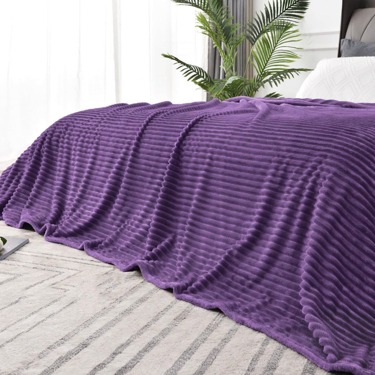 BEDELITE 3D Ribbed Jacquard Pink Fleece Throw Blanket for Couch, 50x60 Inch