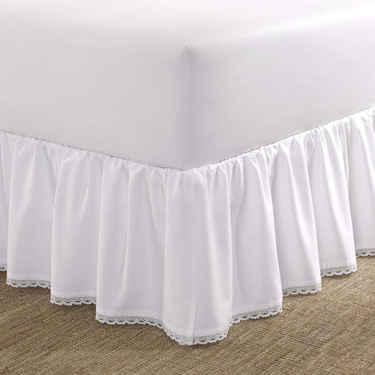 Laura Ashley - Queen Size Cotton Ruffled Bed Skirt with Crochet Trim