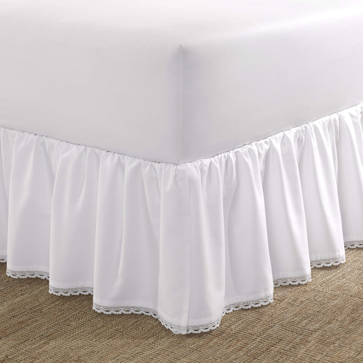 Laura Ashley - Queen Size Cotton Ruffled Bed Skirt with Crochet Trim