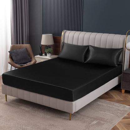 Homiest Black Satin Flat Sheet, Full Silky Bed Top Sheet Only