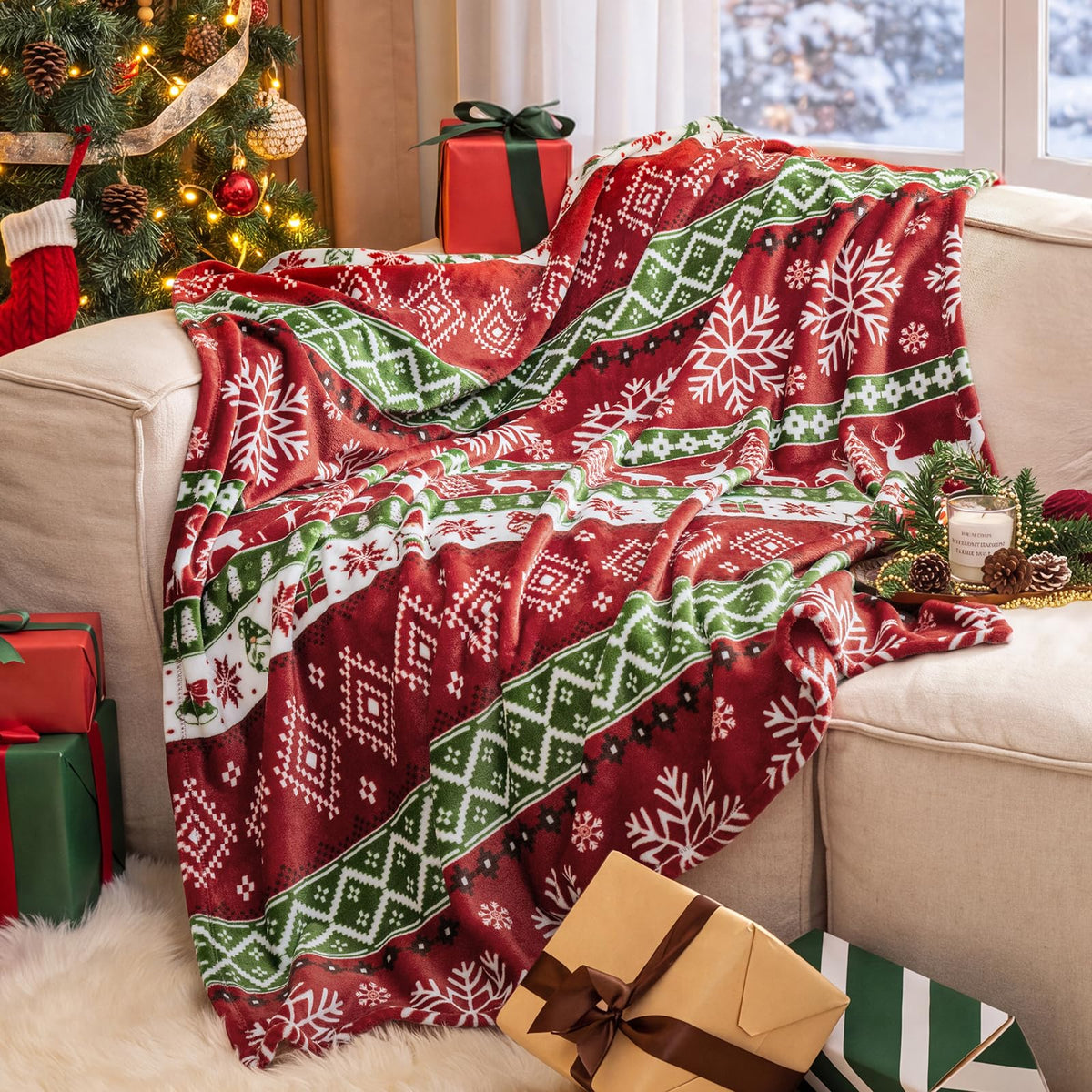 PHF Fleece Blanket King Size 108x90-300GSM Lightweight Airy Warmth, Khaki
