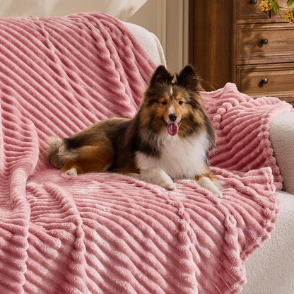BEDELITE 3D Ribbed Jacquard Pink Fleece Throw Blanket for Couch, 50x60 Inch