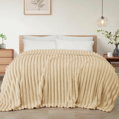 Exclusivo Mezcla Striped Fleece Throw Blanket for Couch, Sofa, Navy Blue