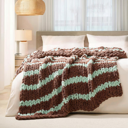 L'AGRATY Chunky Knit Throw Blanket for Couch, 50'' x 60'' Knit Throw, Ivory