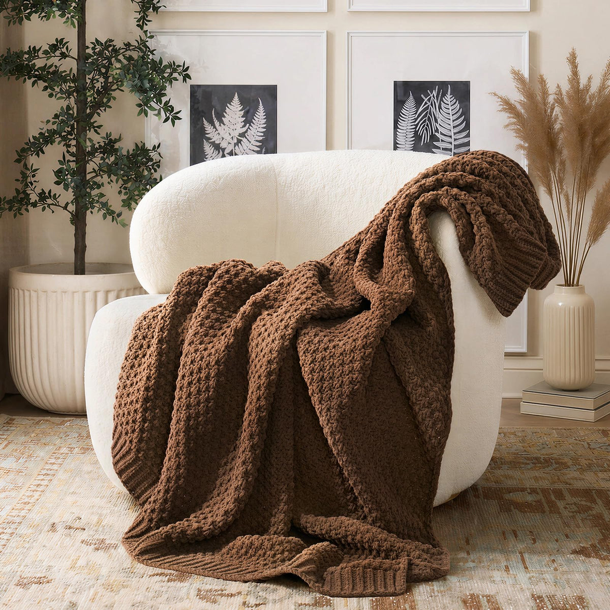 EVERGRACEHOME Chunky Chenille Knit Throw Blanket, 50 x 60, Olive Green