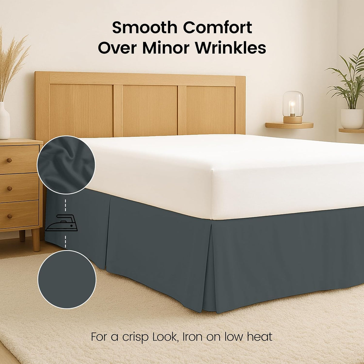 Queen Size Pleated Bed Skirt, Hides Under-Bed Storage 16 Inch Drop, Grey