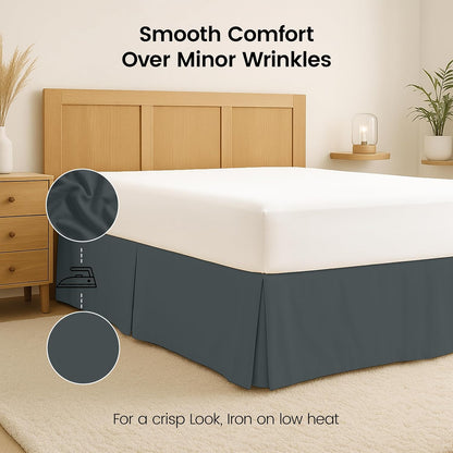 Queen Size Pleated Bed Skirt, Hides Under-Bed Storage 16 Inch Drop, Grey