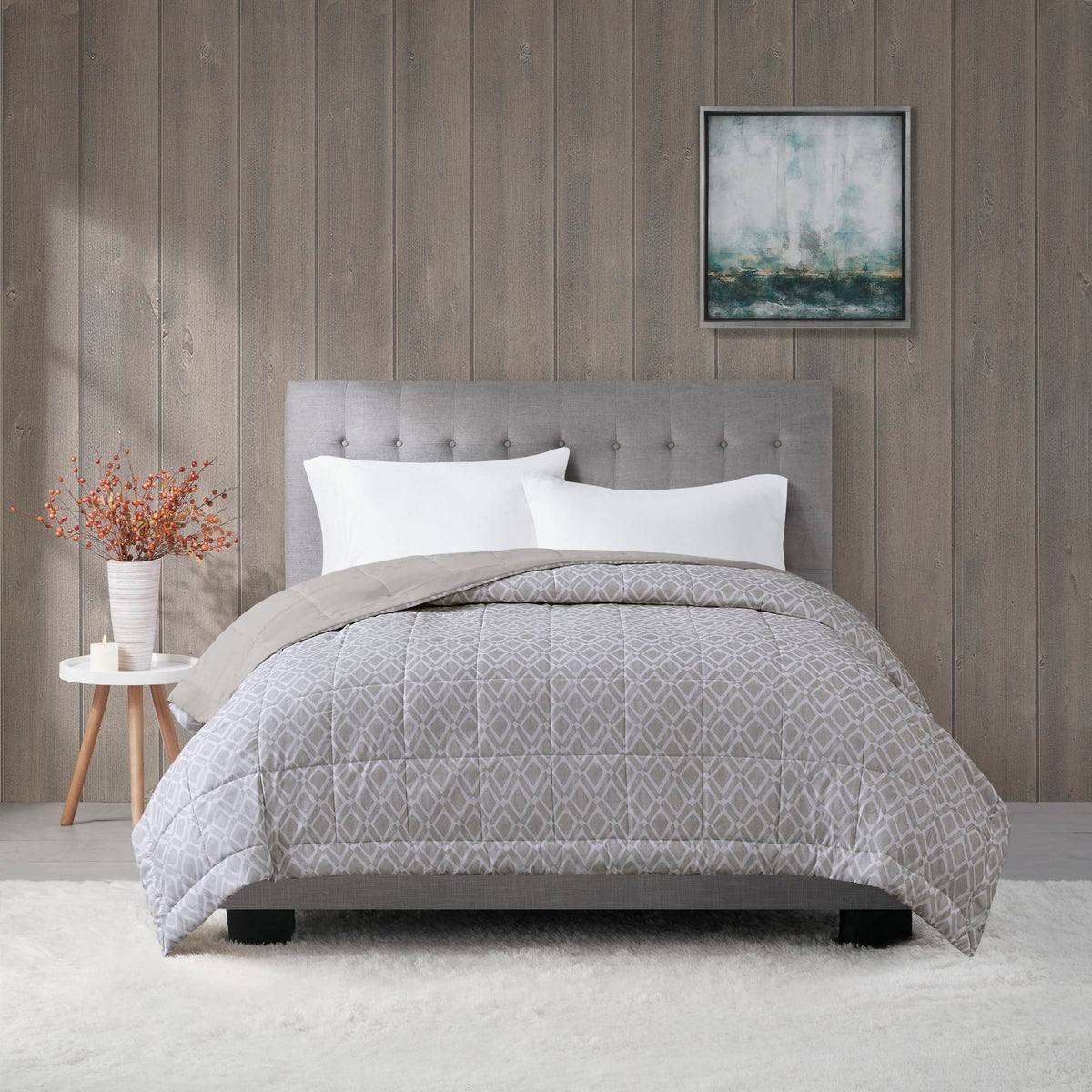 Madison Park Down Alternative Queen Blanket for Bed, Satin Trim, Grey